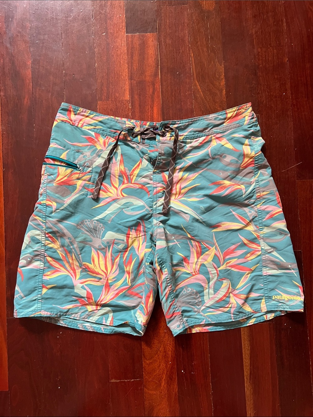 Patagonia Teal Floral-Print Board Shorts